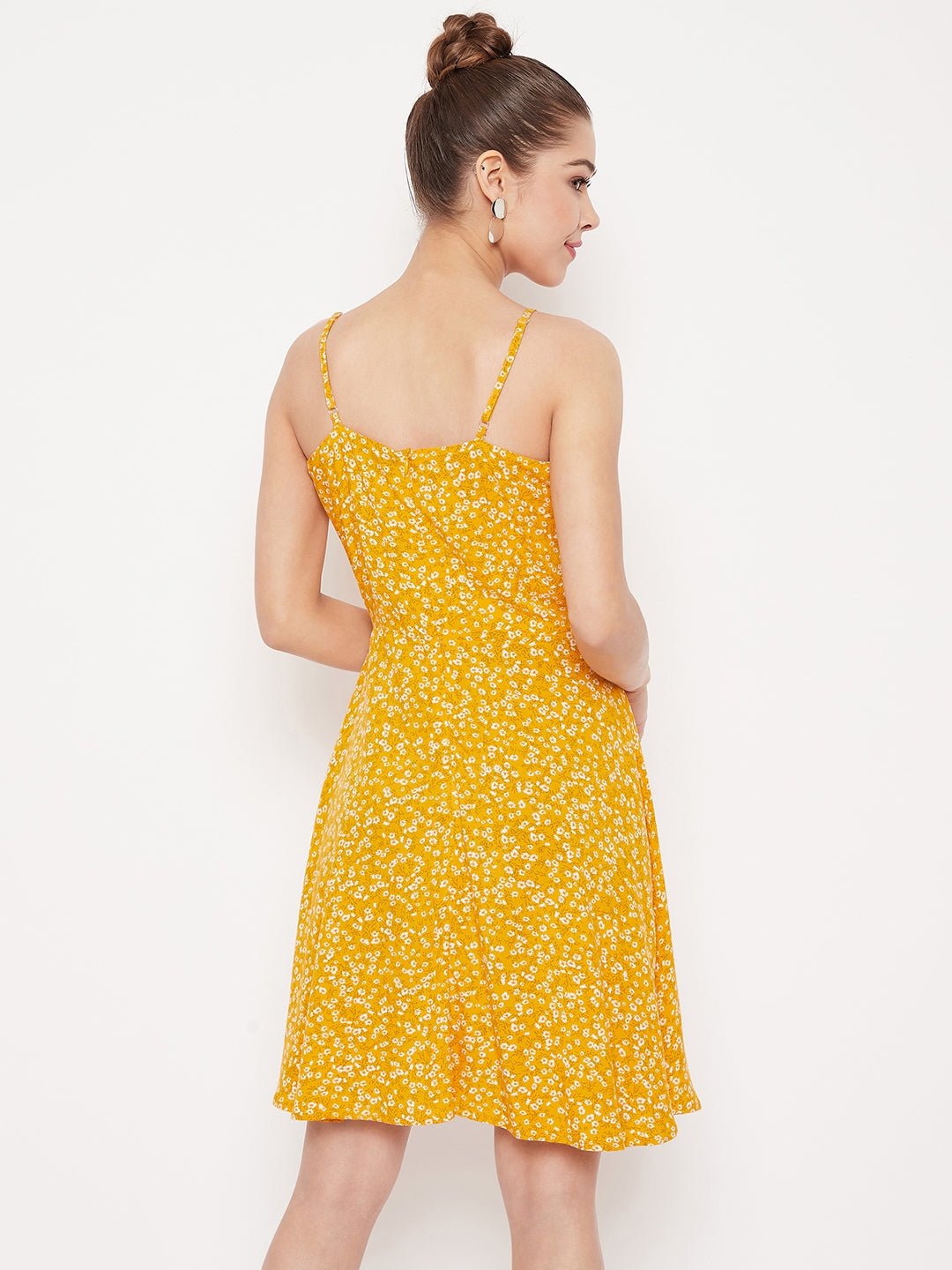 Folk Republic Women Yellow & White Floral Printed V-Neck Fit & Flare Mini Dress - #folk republic#