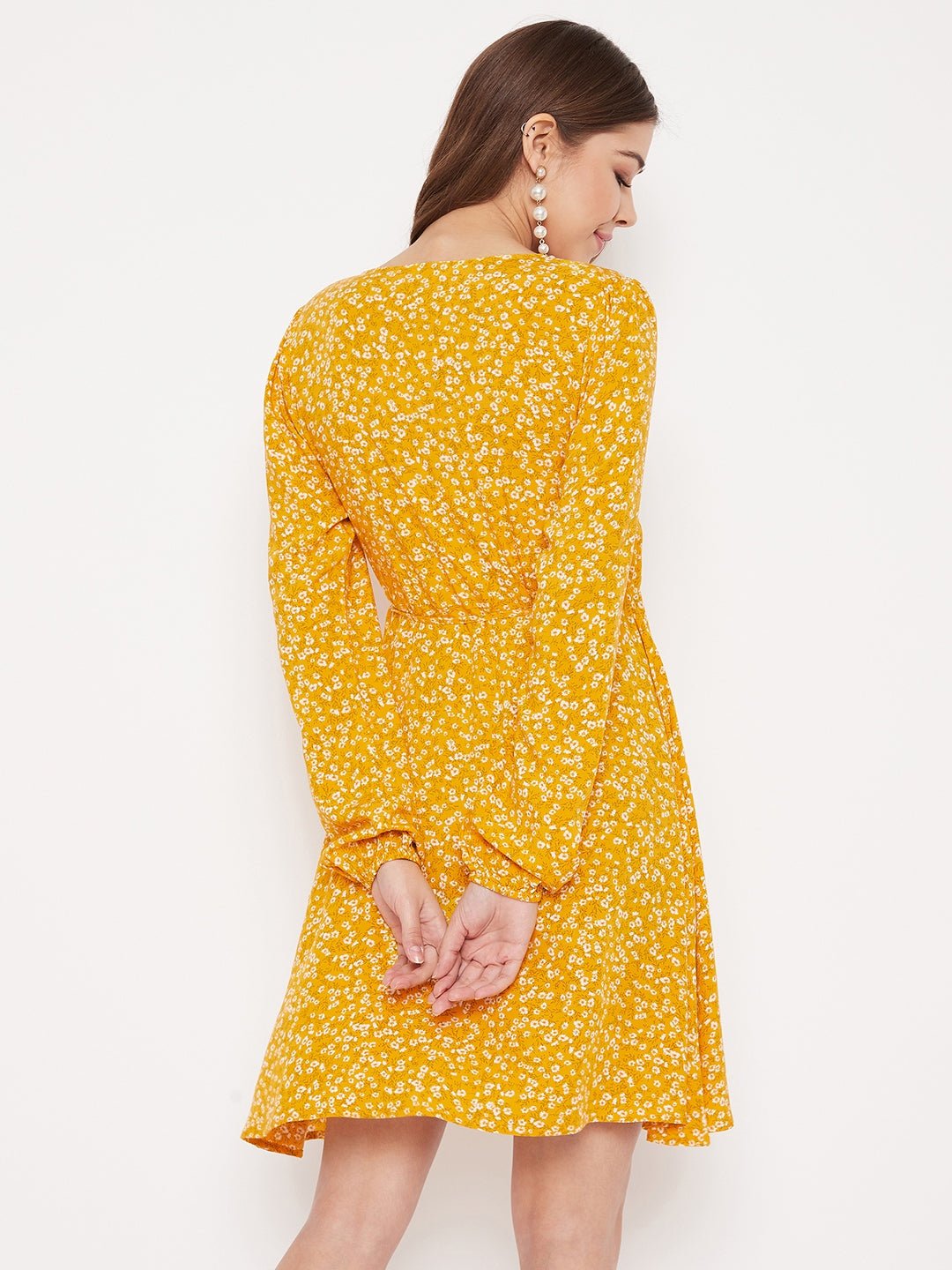 Folk Republic Women Yellow & White Floral Printed Wrap Mini Dress - #folk republic#