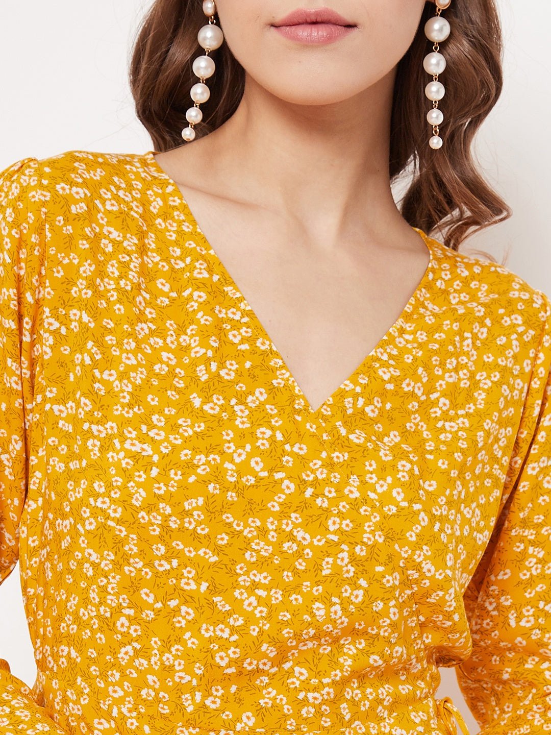 Folk Republic Women Yellow & White Floral Printed Wrap Mini Dress - #folk republic#