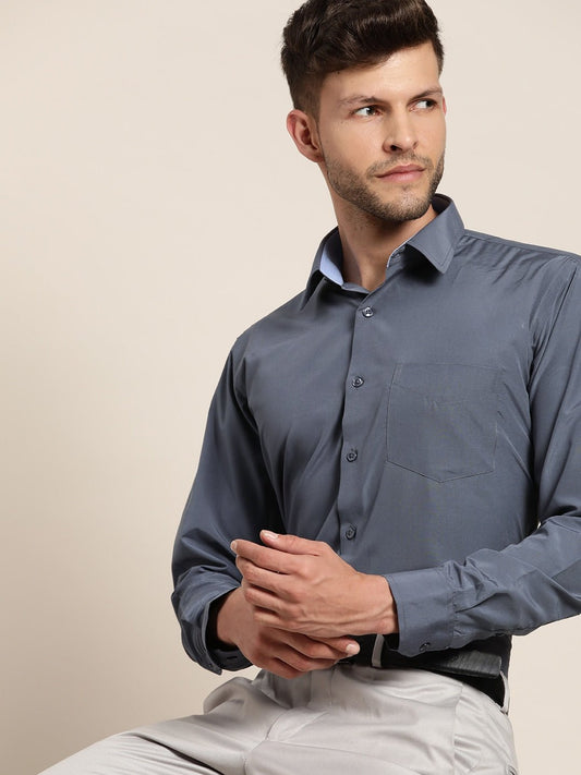 Men Aegean Blue Solids Slim Fit Formal Shirt - #folk republic#