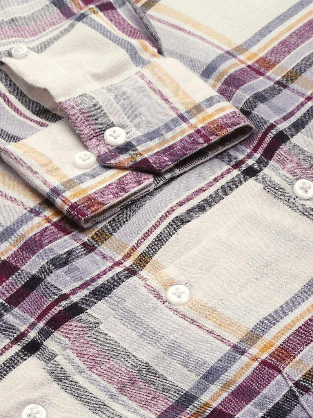 Men Beige & Black Checks Pure Cotton Slim Fit Formal Shirt - #folk republic#
