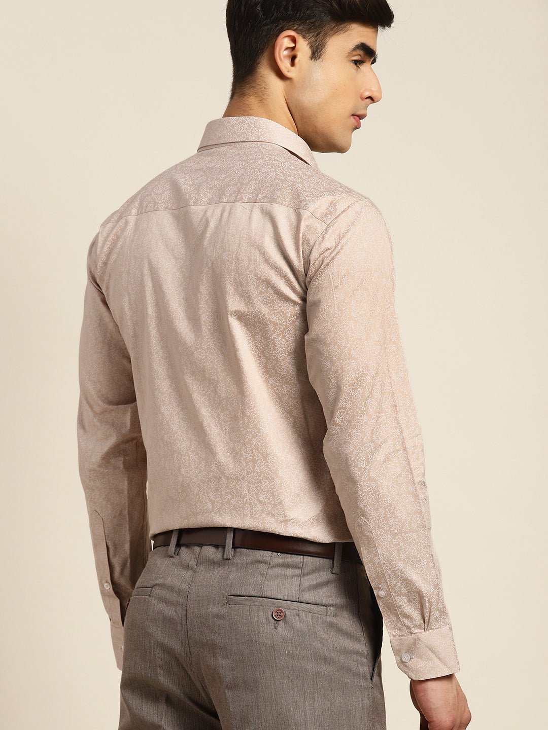Men Beige Print Pure Cotton Slim fit Party Shirt - #folk republic#