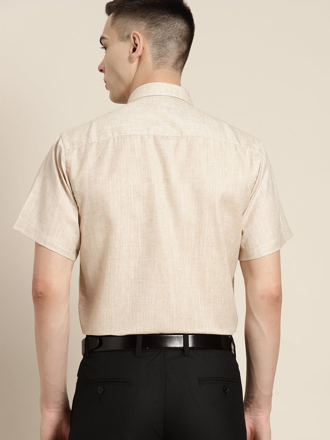 Men Beige Solid Cotton Rich Slim fit Formal Shirt - #folk republic#
