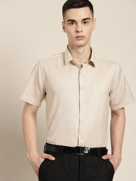 Men Beige Solid Cotton Rich Slim fit Formal Shirt - #folk republic#