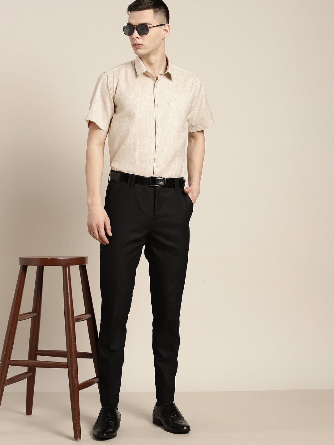 Men Beige Solid Cotton Rich Slim fit Formal Shirt - #folk republic#