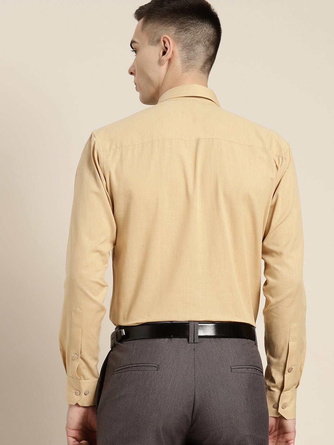 Men Beige Solid Linen Cotton Slim fit Formal Shirt - #folk republic#