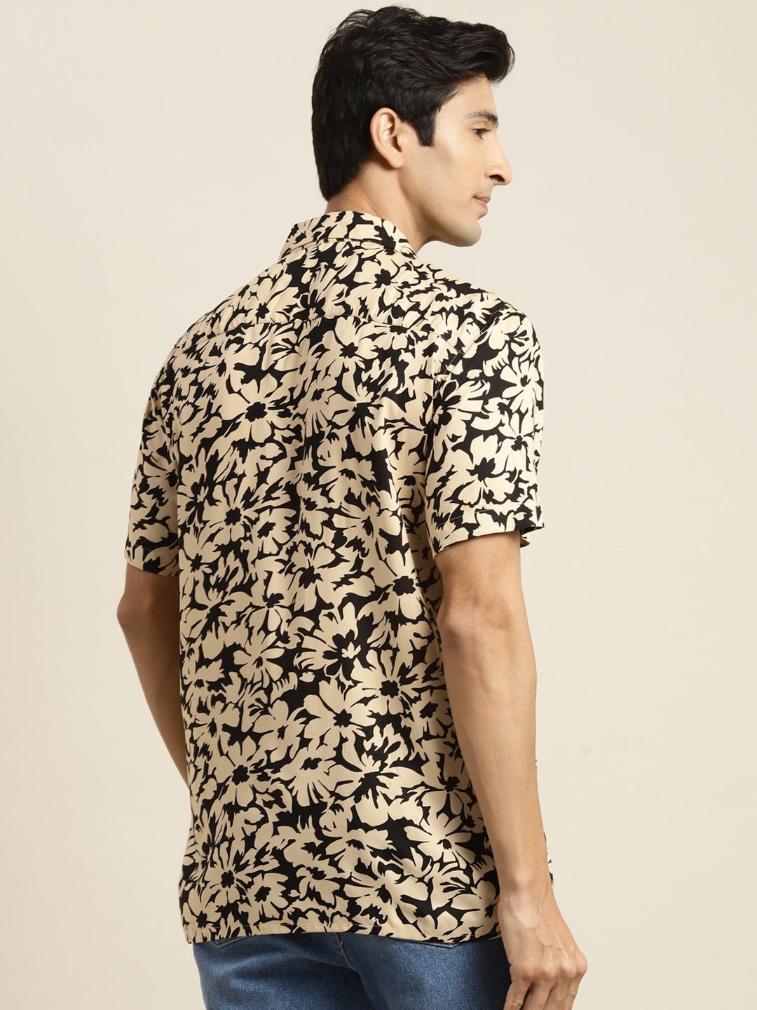 Men Black & Beige Printed Viscose Rayon Relaxed Fit Casual Resort Shirt - #folk republic#