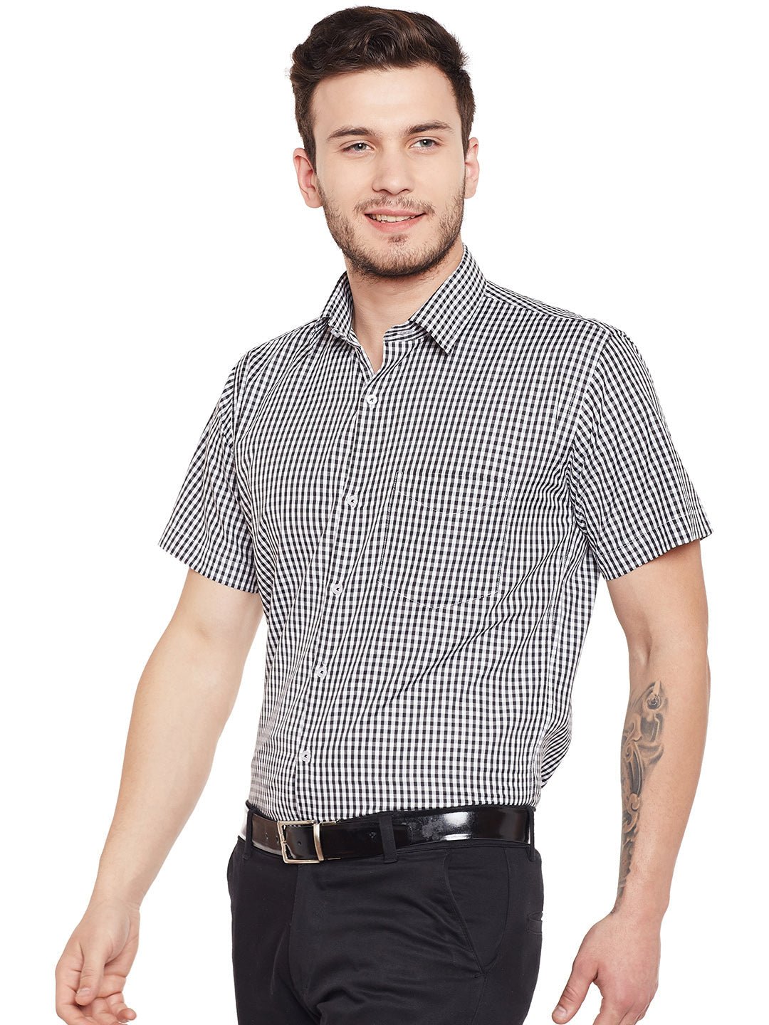 Men Black Checked Slim Fit Formal Shirt - #folk republic#