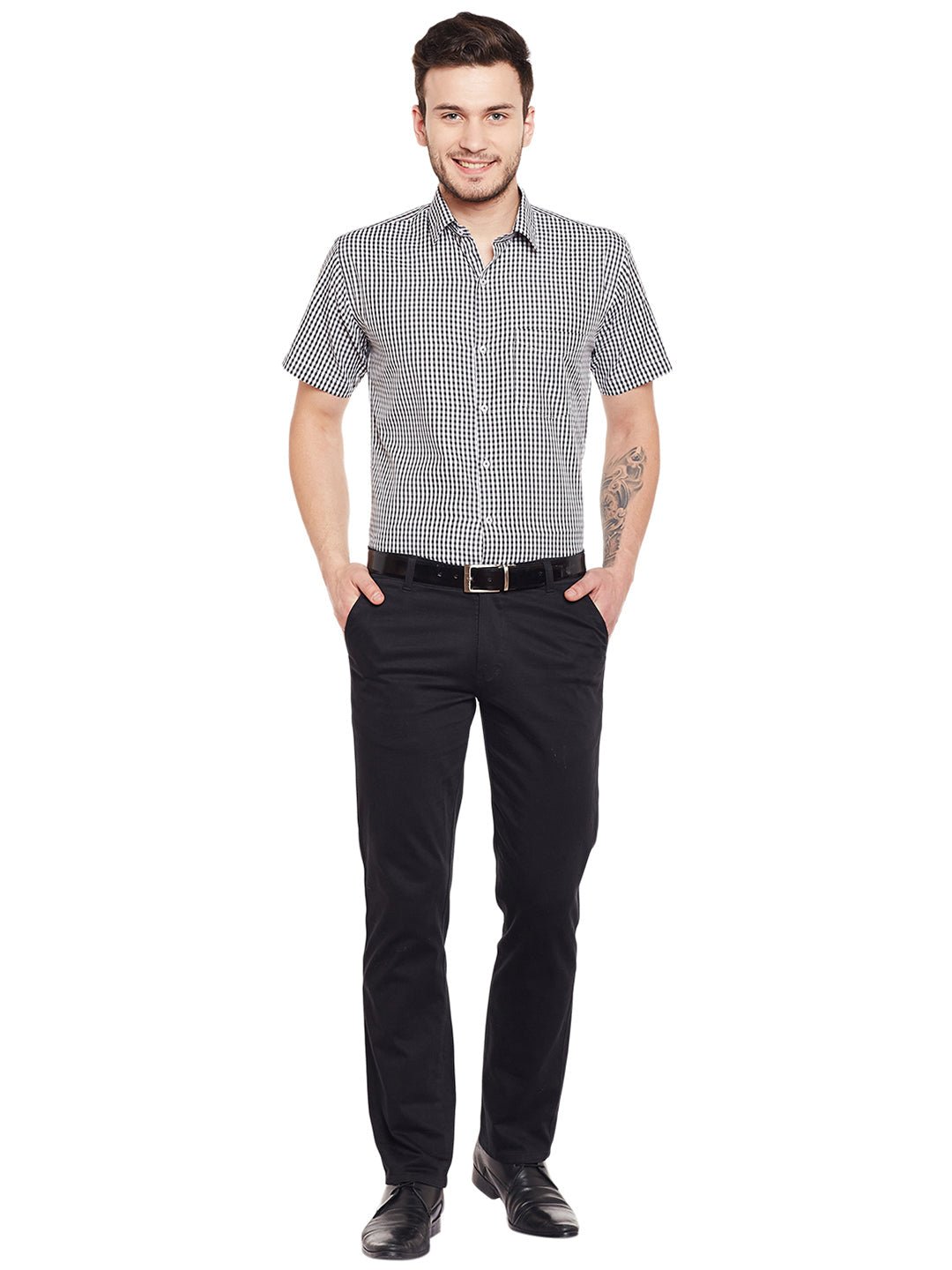 Men Black Checked Slim Fit Formal Shirt - #folk republic#