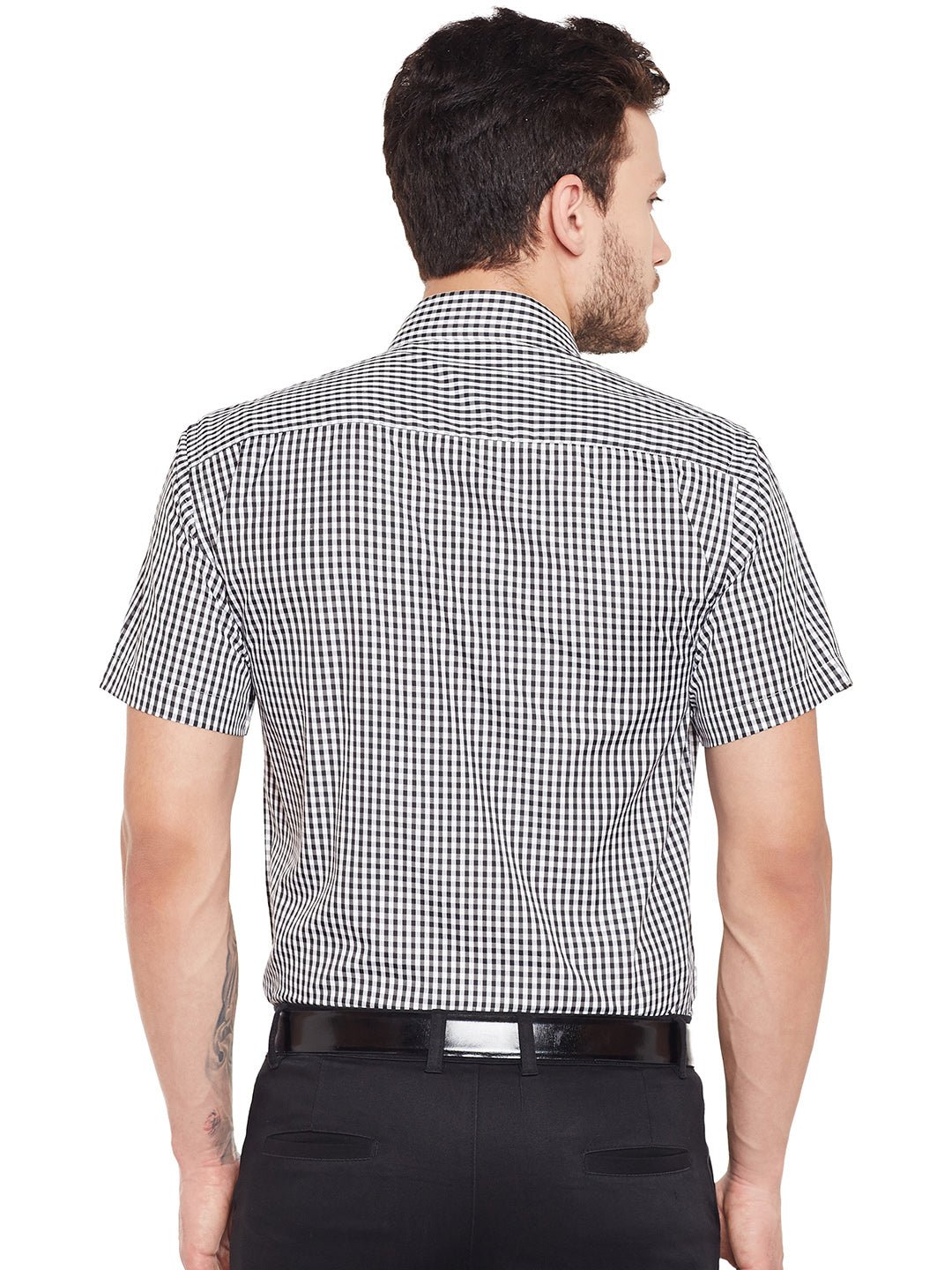 Men Black Checked Slim Fit Formal Shirt - #folk republic#