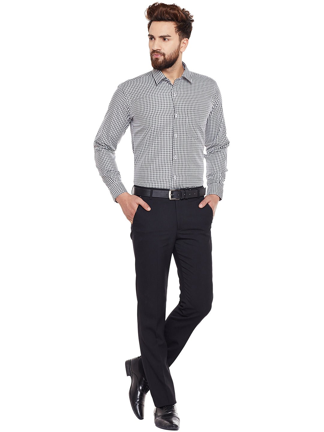 Men Black Checked Slim Fit Formal Shirt - #folk republic#