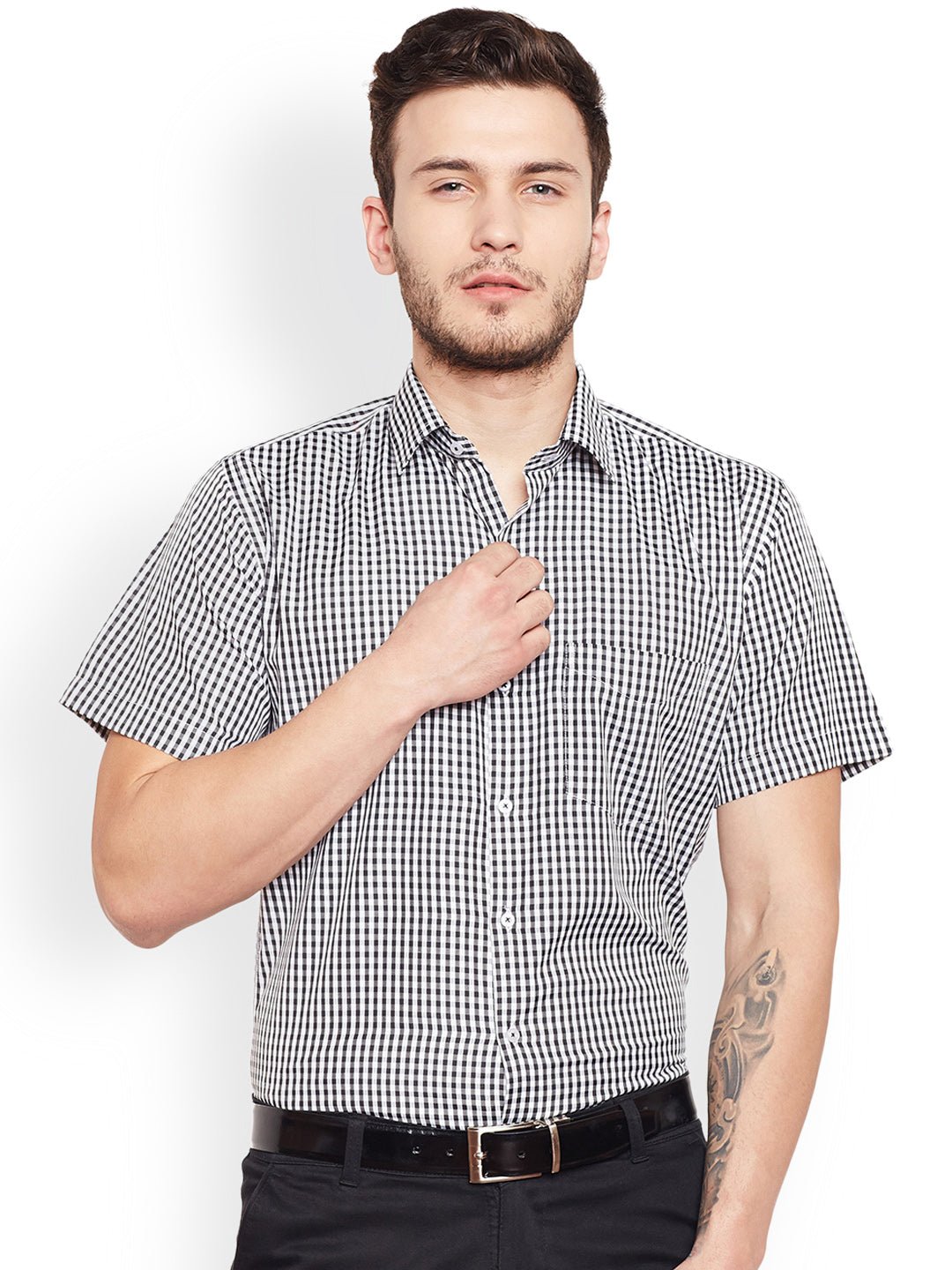 Men Black Checked Slim Fit Formal Shirt - #folk republic#