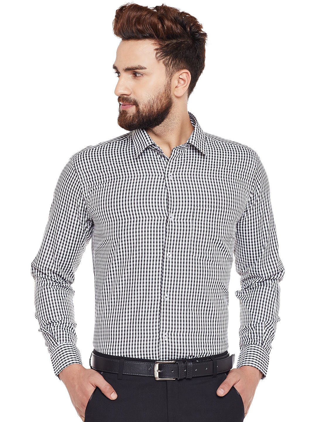 Men Black Checked Slim Fit Formal Shirt - #folk republic#