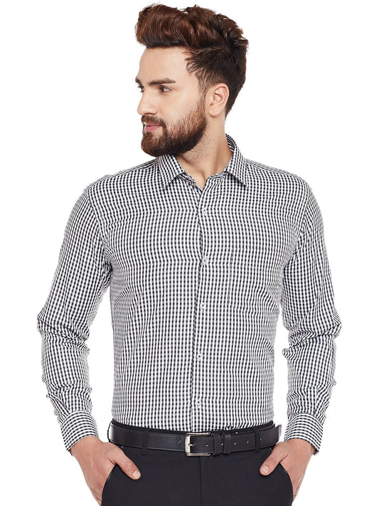 Men Black Checked Slim Fit Formal Shirt - #folk republic#