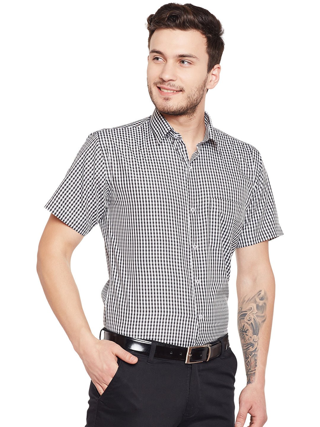 Men Black Checked Slim Fit Formal Shirt - #folk republic#