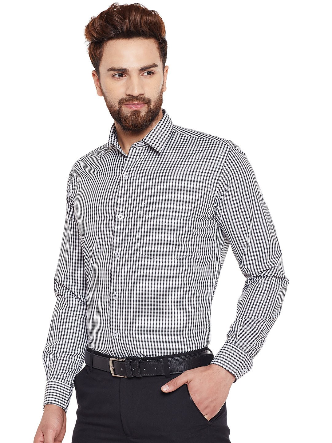Men Black Checked Slim Fit Formal Shirt - #folk republic#