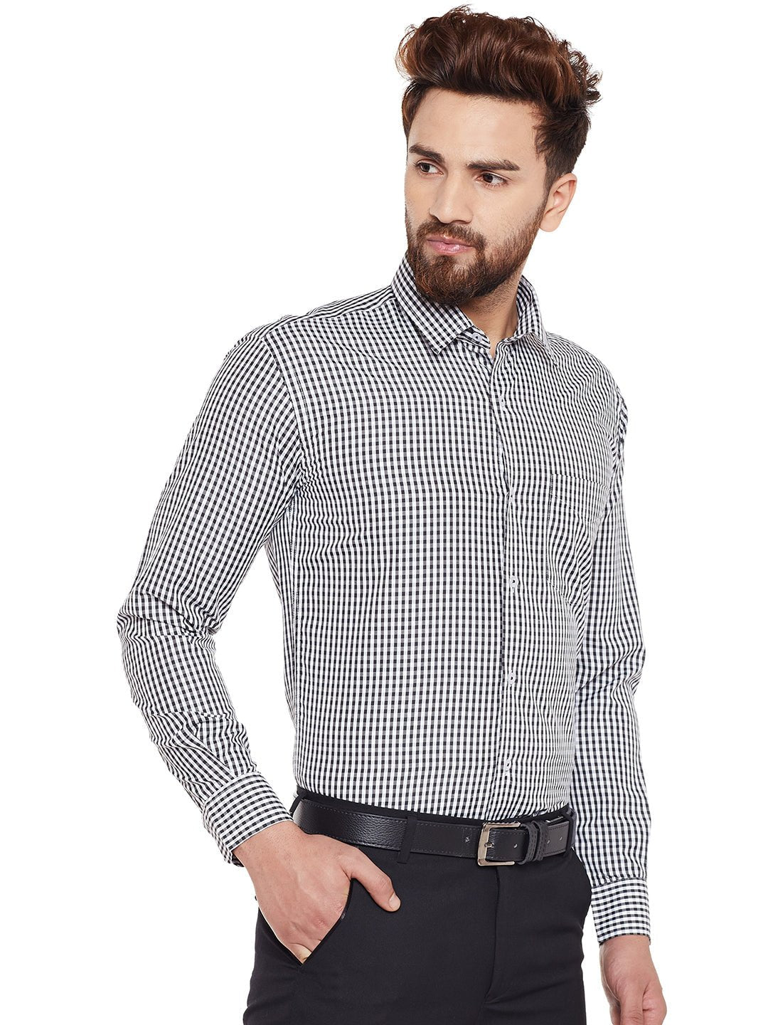 Men Black Checked Slim Fit Formal Shirt - #folk republic#