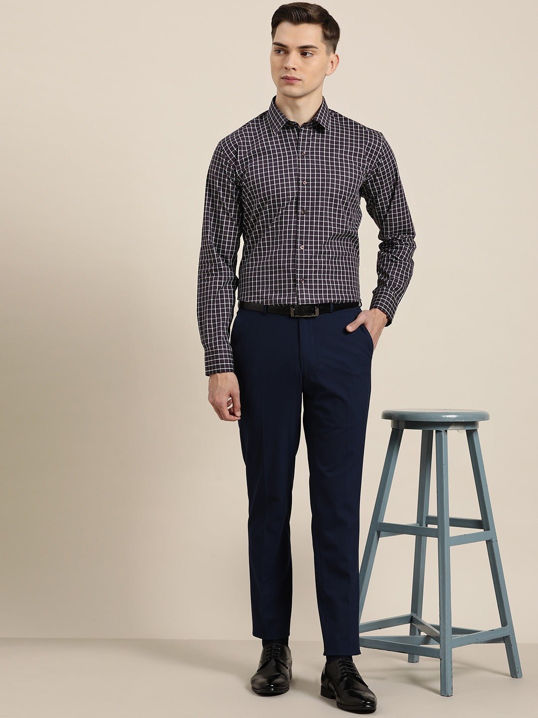 Men Black Checks Pure Cotton Slim Fit Formal Shirt - #folk republic#