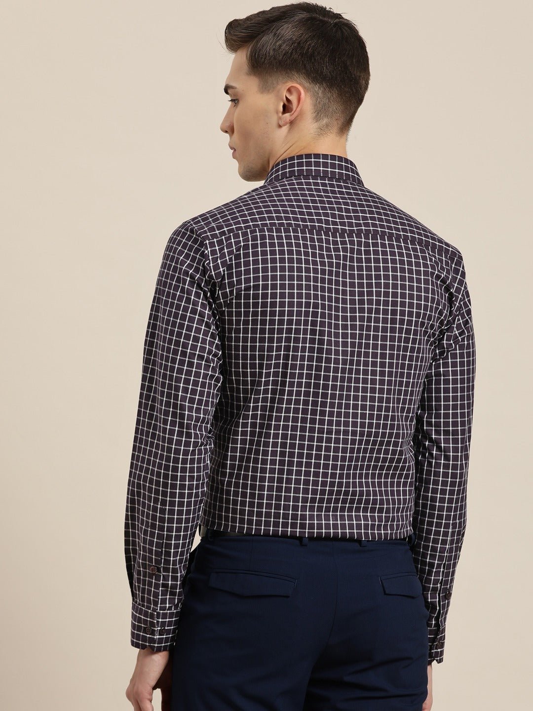 Men Black Checks Pure Cotton Slim Fit Formal Shirt - #folk republic#