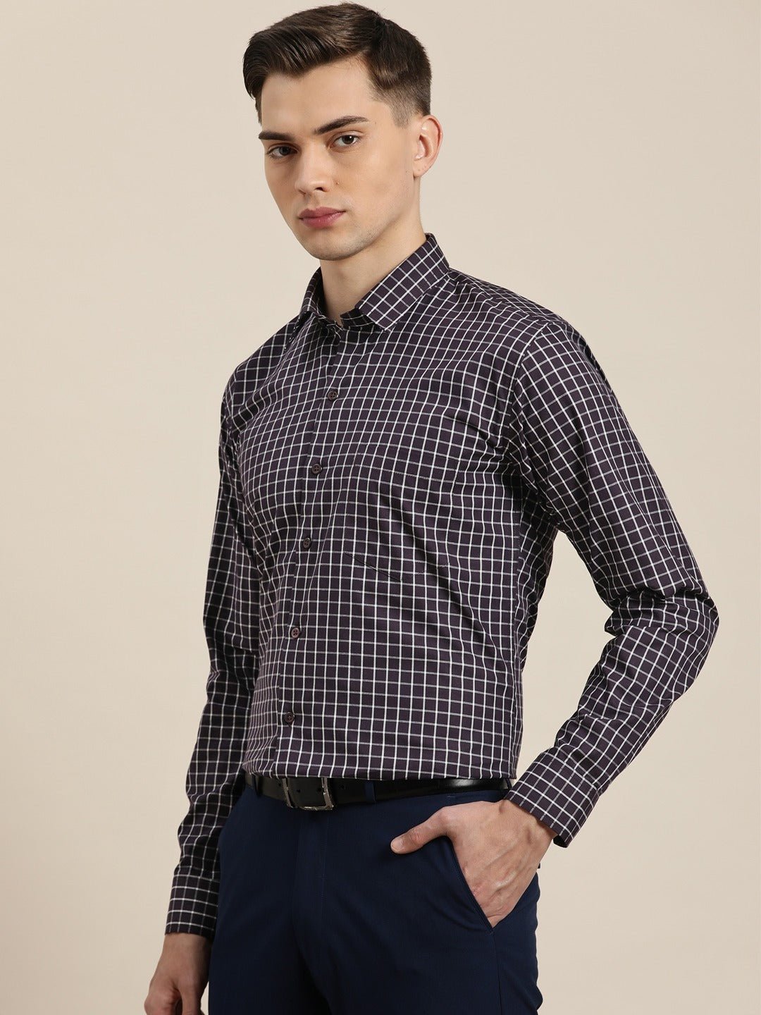Men Black Checks Pure Cotton Slim Fit Formal Shirt - #folk republic#