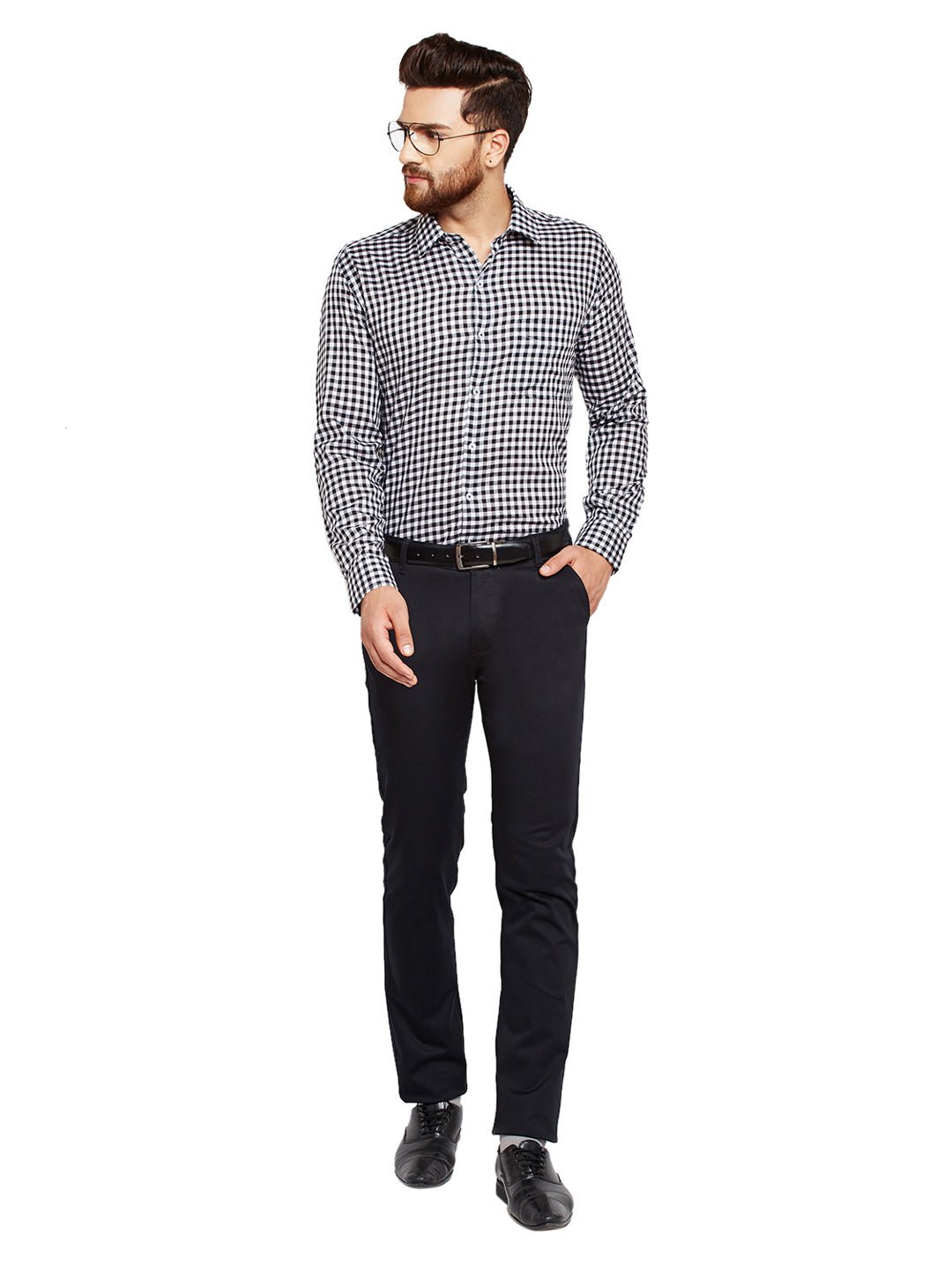 Men Black Checks Slim Fit Pure Cotton Formal Shirt - #folk republic#