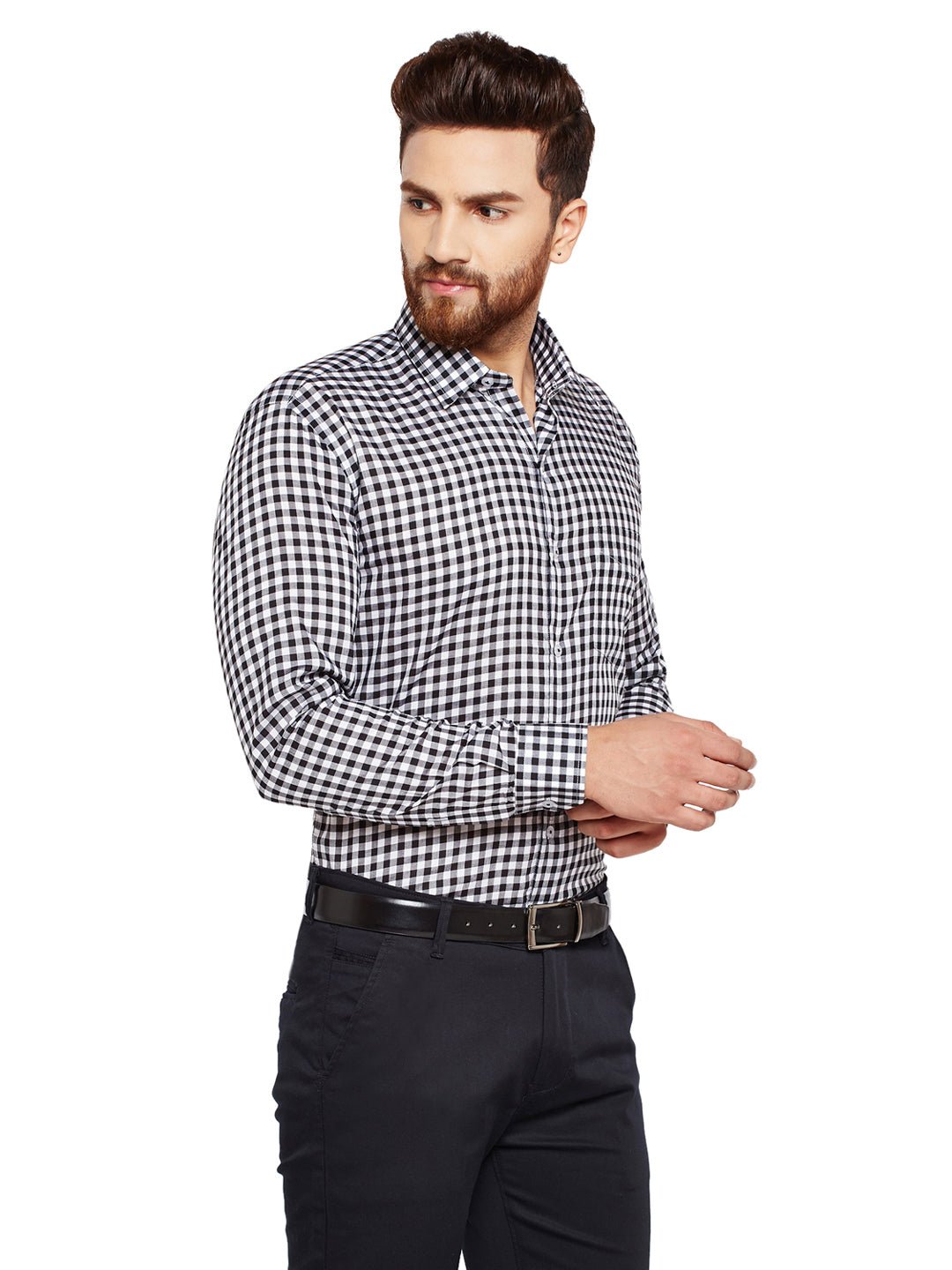 Men Black Checks Slim Fit Pure Cotton Formal Shirt - #folk republic#