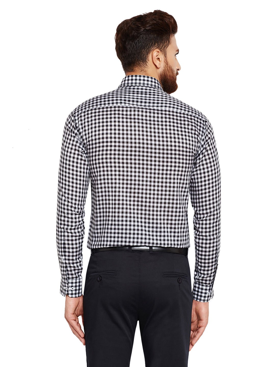 Men Black Checks Slim Fit Pure Cotton Formal Shirt - #folk republic#