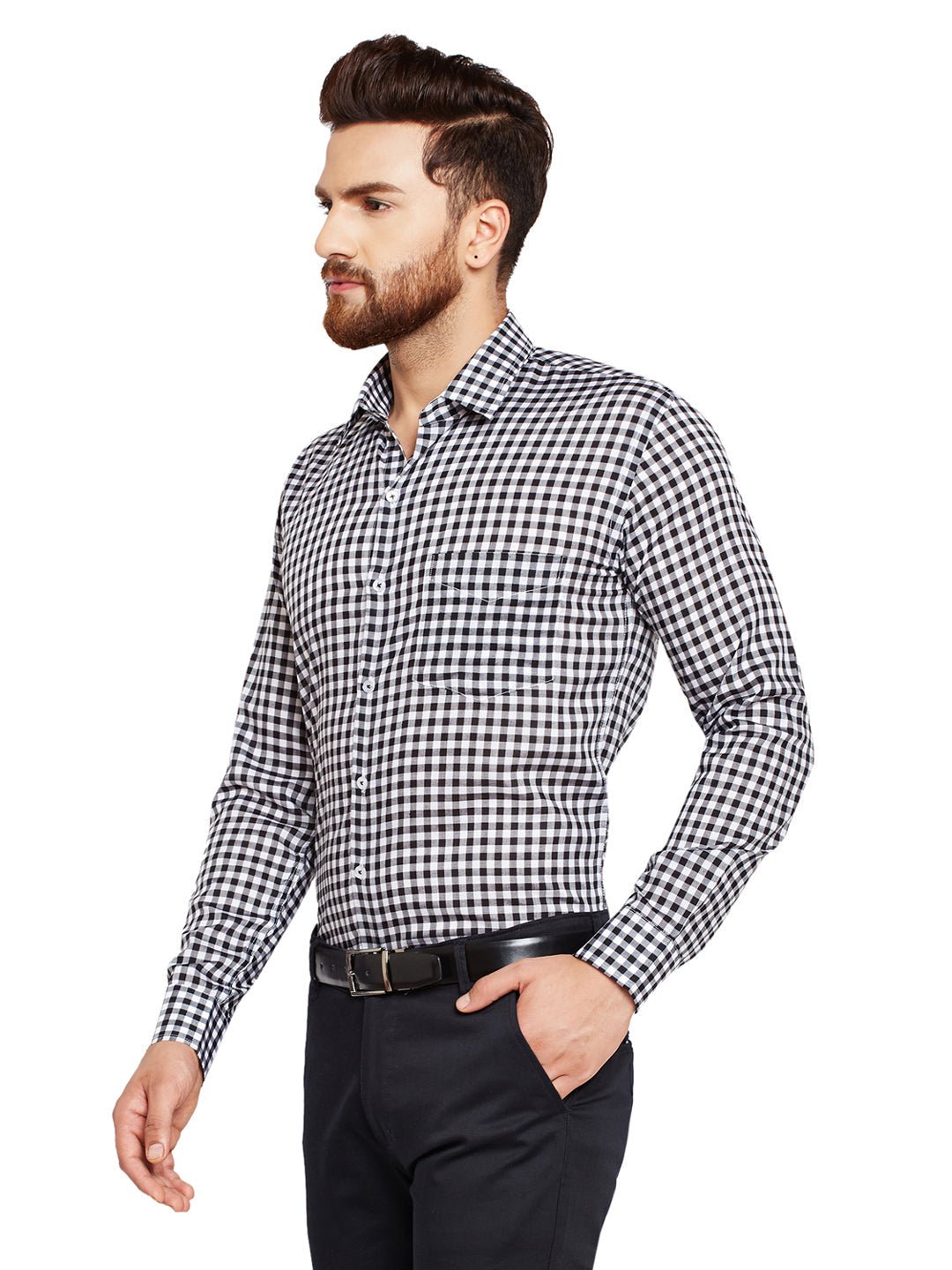 Men Black Checks Slim Fit Pure Cotton Formal Shirt - #folk republic#