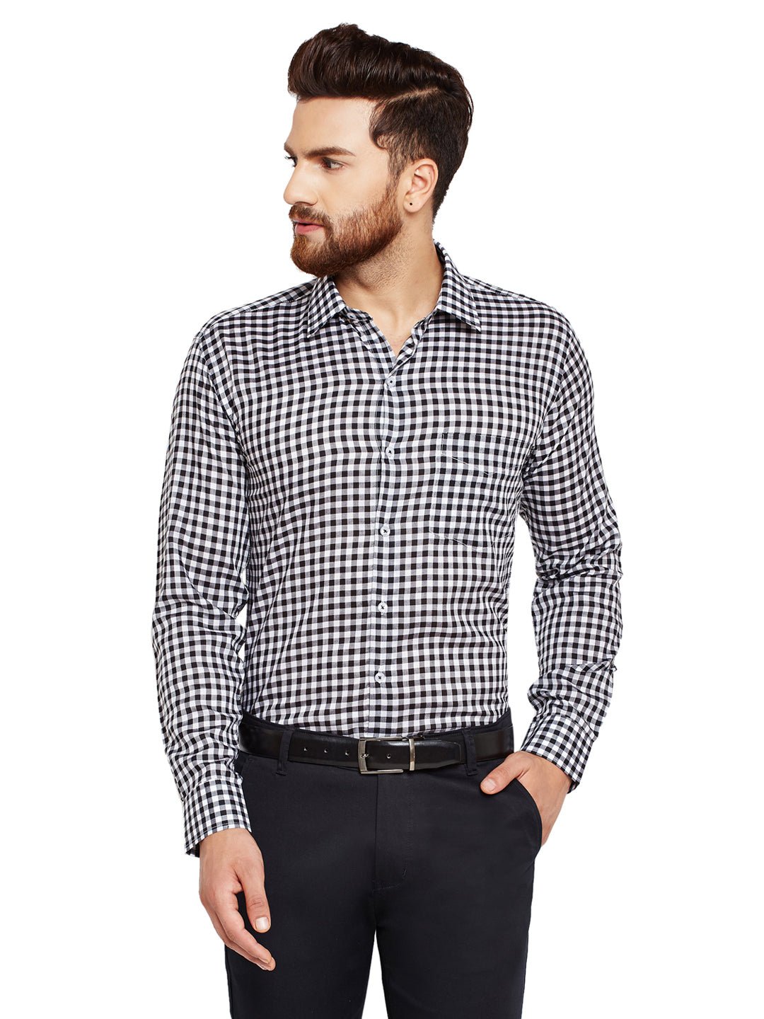 Men Black Checks Slim Fit Pure Cotton Formal Shirt - #folk republic#