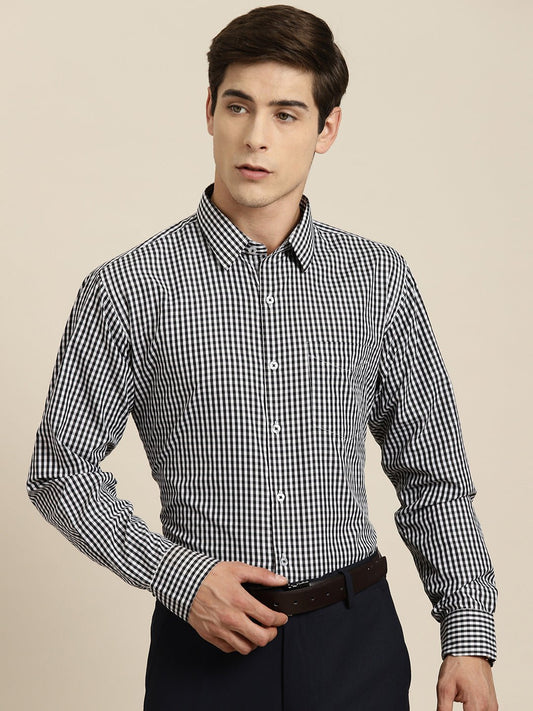 Men Black Gingham Check Cotton Rich Slim fit Formal Shirt - #folk republic#