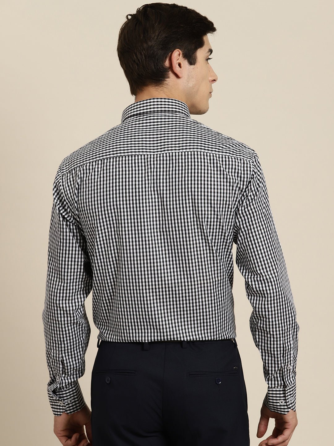 Men Black Gingham Check Cotton Rich Slim fit Formal Shirt - #folk republic#