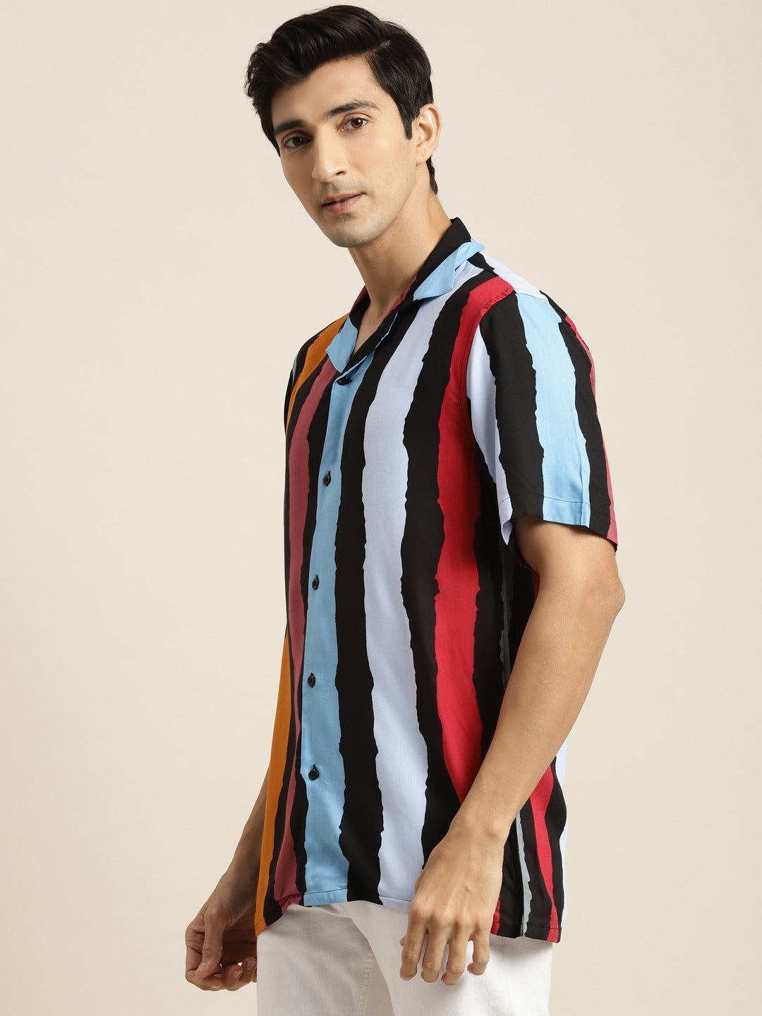 Men Black & Mustard Printed Viscose Rayon Relaxed Fit Casual Resort Shirt - #folk republic#