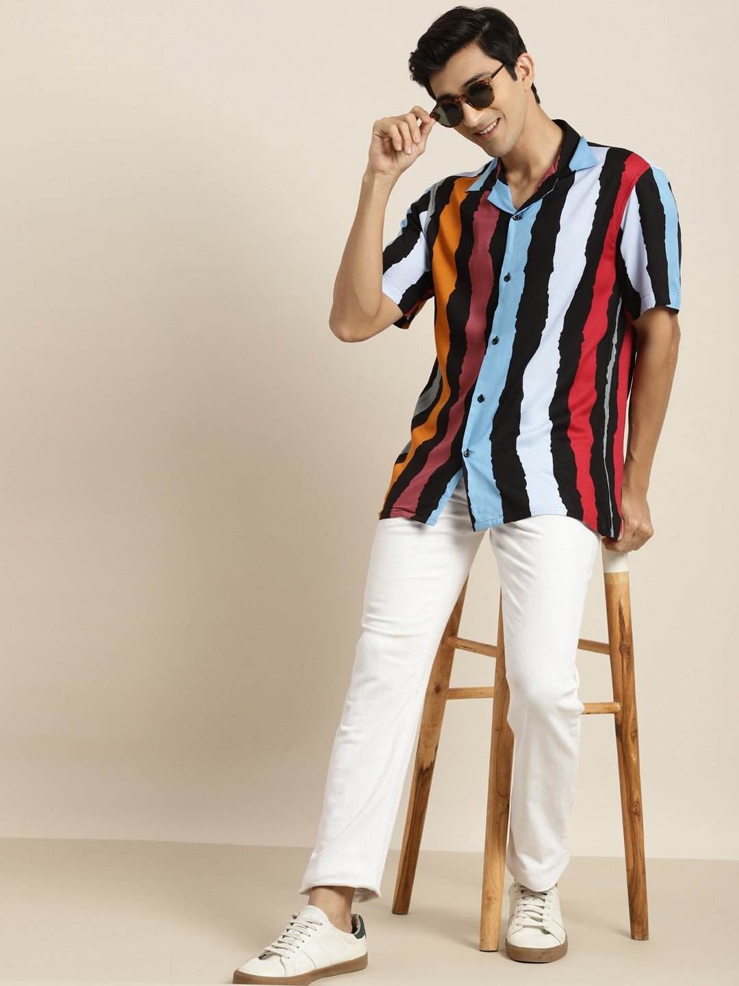 Men Black & Mustard Printed Viscose Rayon Relaxed Fit Casual Resort Shirt - #folk republic#