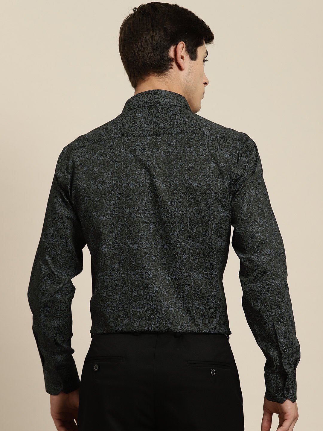 Men Black Print Pure Cotton Slim fit Party Shirt - #folk republic#