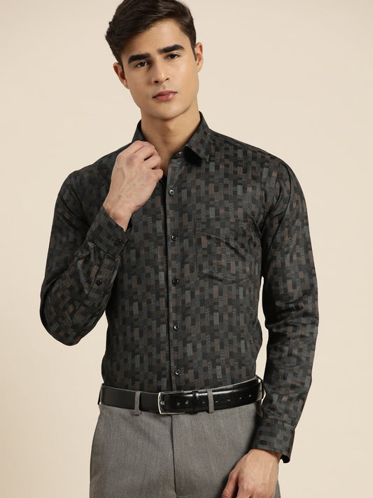 Men Black Print Pure Cotton Slim fit Party Shirt - #folk republic#