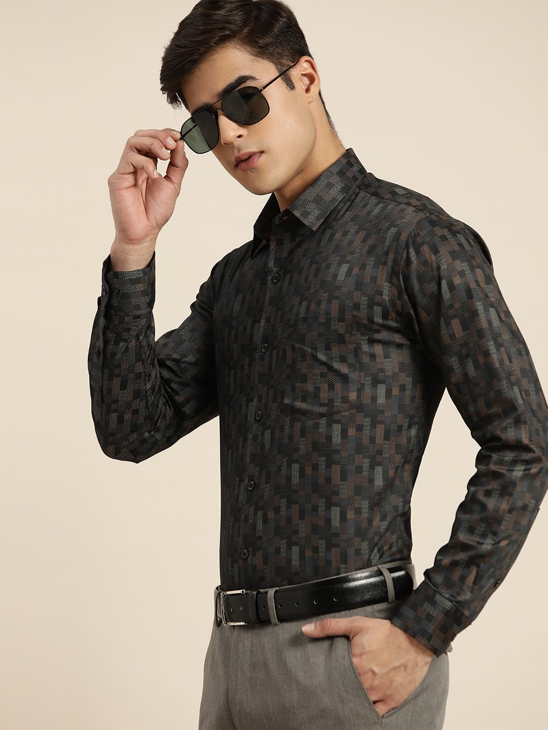 Men Black Print Pure Cotton Slim fit Party Shirt - #folk republic#