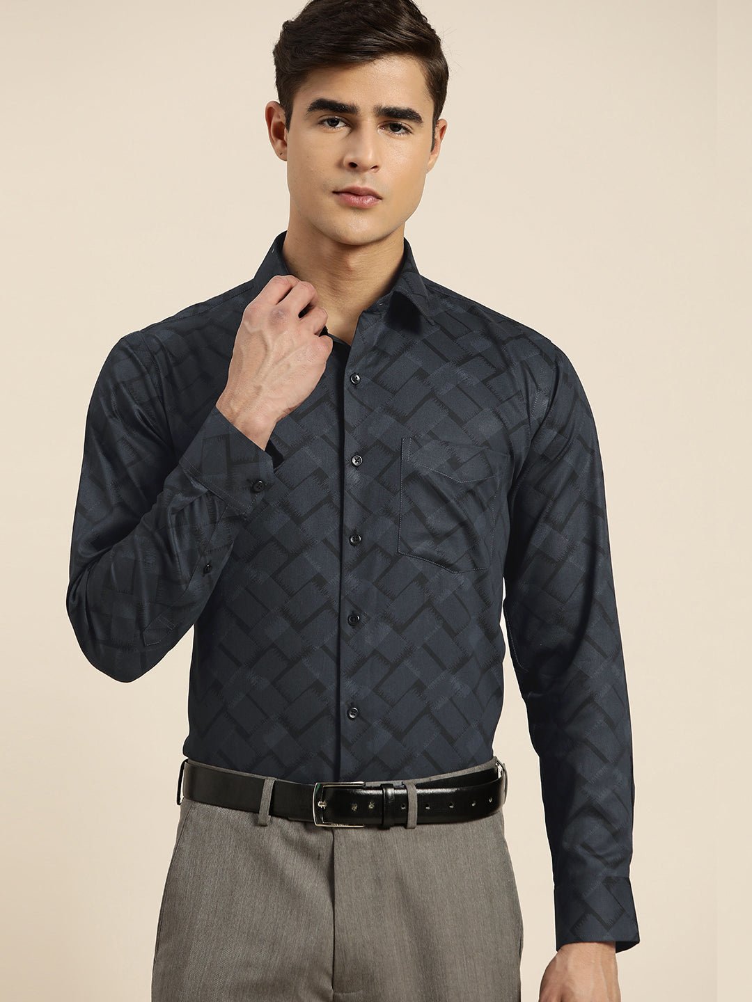 Men Black Print Pure Cotton Slim fit Party Shirt - #folk republic#