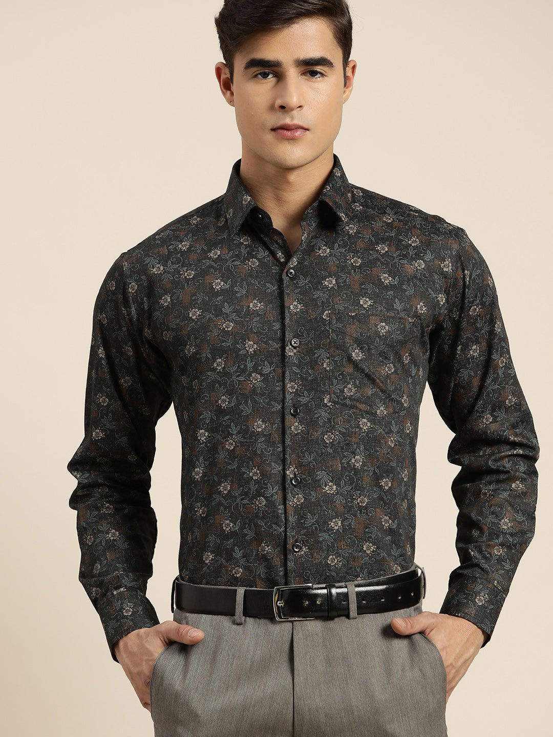 Men Black Print Pure Cotton Slim fit Party Shirt - #folk republic#