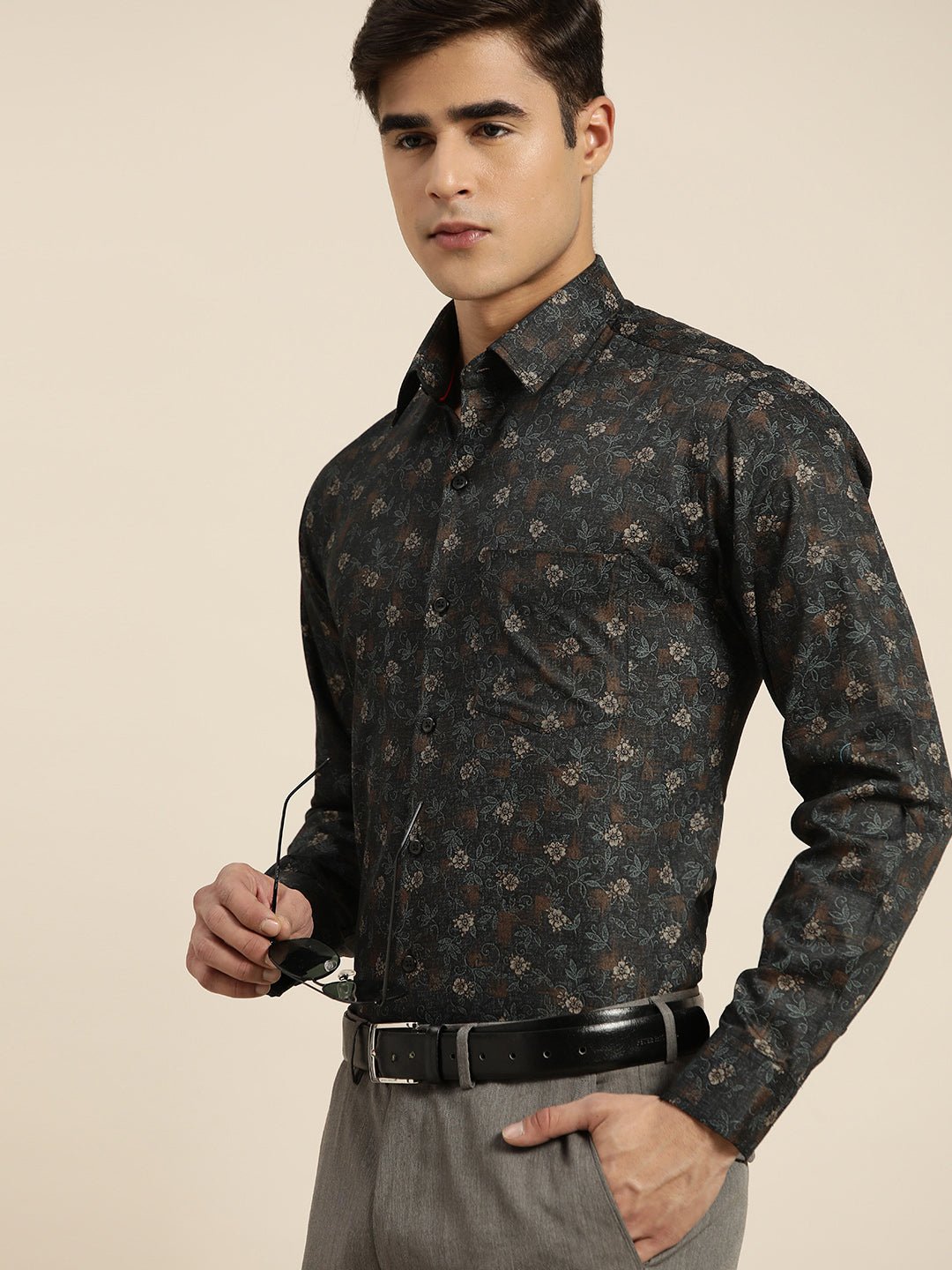 Men Black Print Pure Cotton Slim fit Party Shirt - #folk republic#