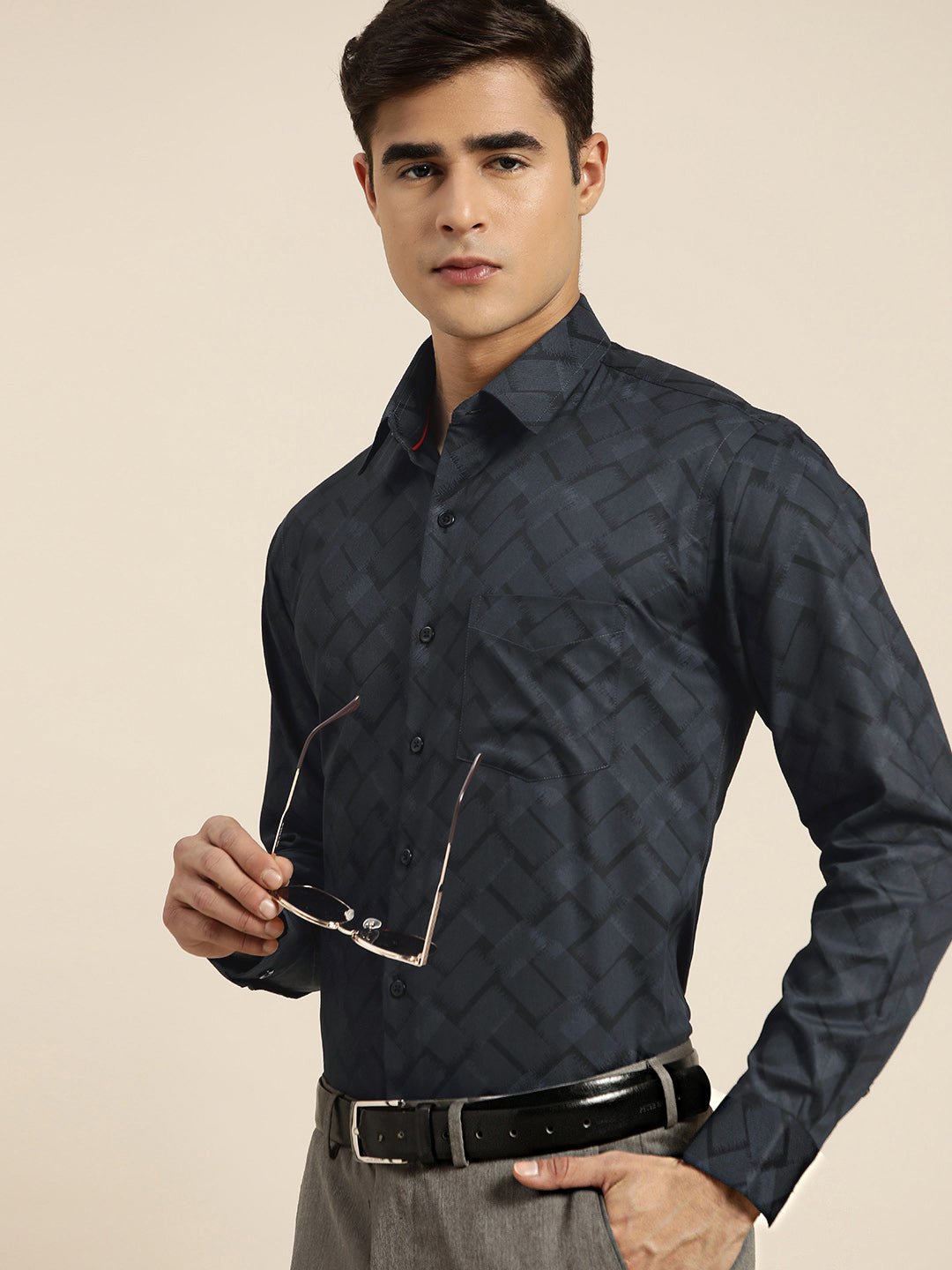 Men Black Print Pure Cotton Slim fit Party Shirt - #folk republic#