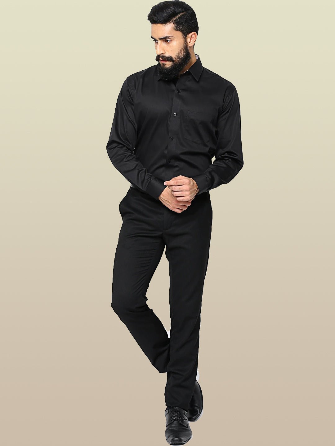 Men Black Pure Cotton Satin Solid Slim Fit Formal Shirt - #folk republic#