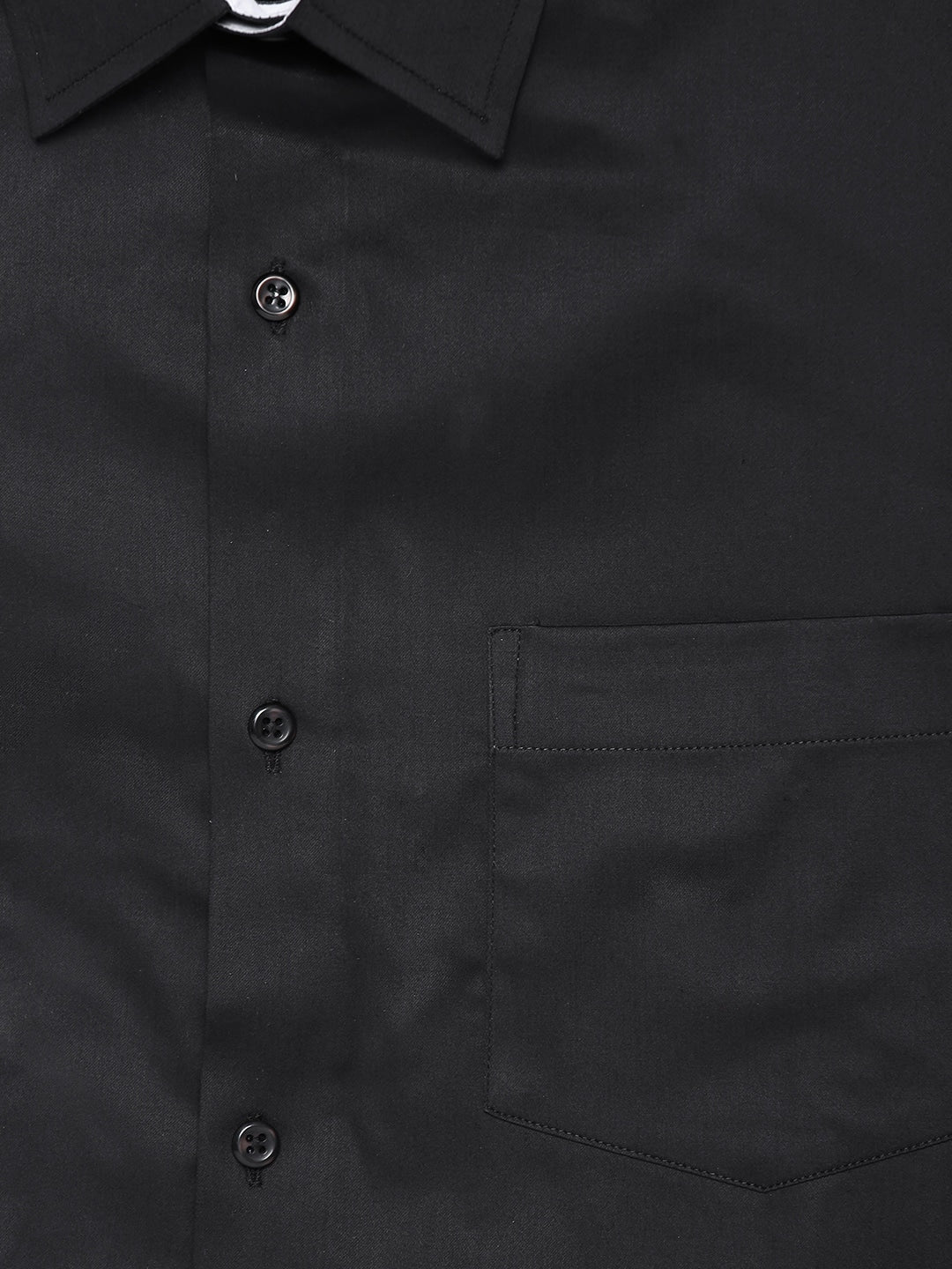 Men Black Pure Cotton Satin Solid Slim Fit Formal Shirt - #folk republic#