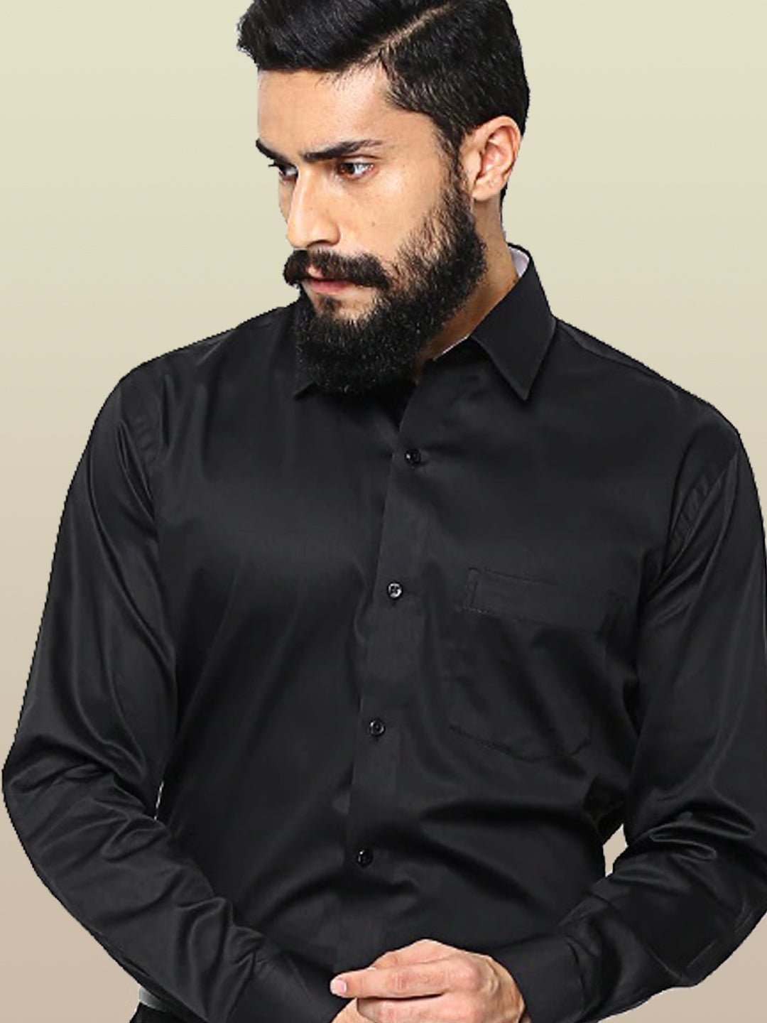 Men Black Pure Cotton Satin Solid Slim Fit Formal Shirt - #folk republic#