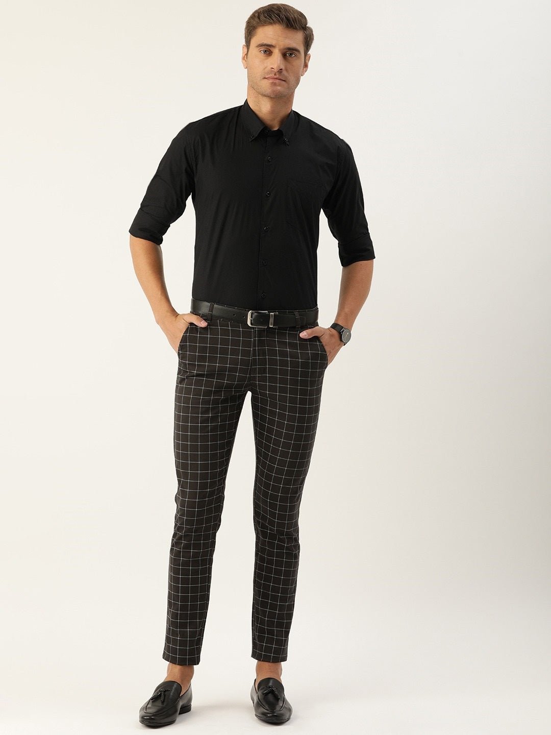 Men Black Pure Cotton Solid Button Down Collar Slim Fit Formal Shirt - #folk republic#