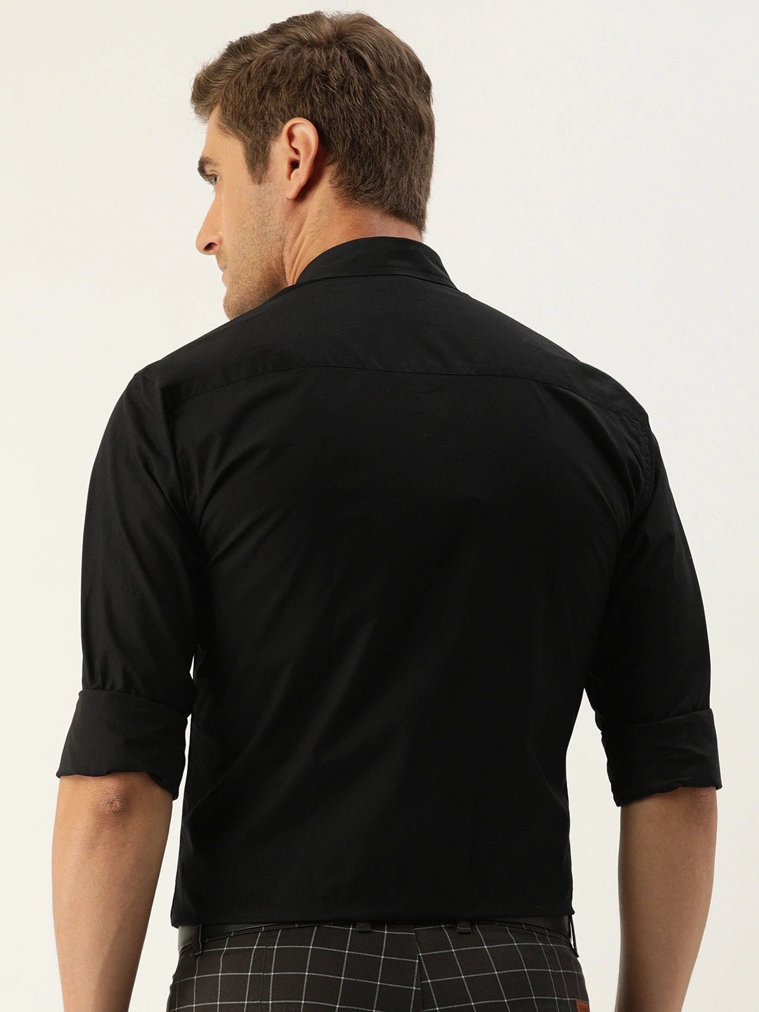 Men Black Pure Cotton Solid Button Down Collar Slim Fit Formal Shirt - #folk republic#