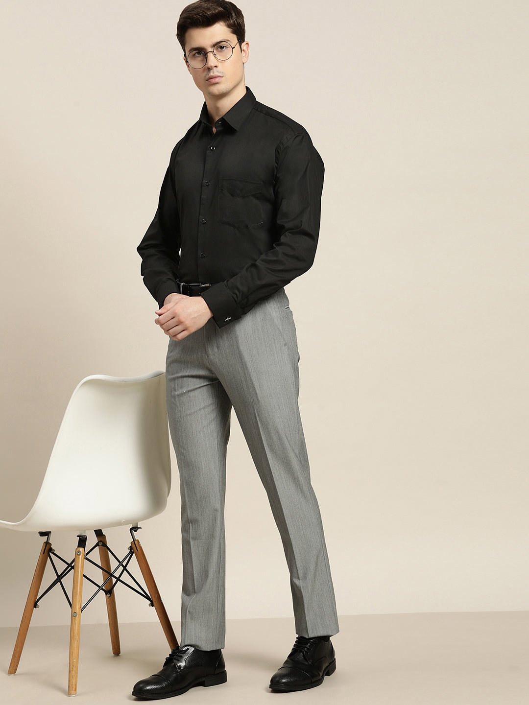 Men Black Solid Pure Cotton Regular Fit French Cuff Formal Shirt - #folk republic#