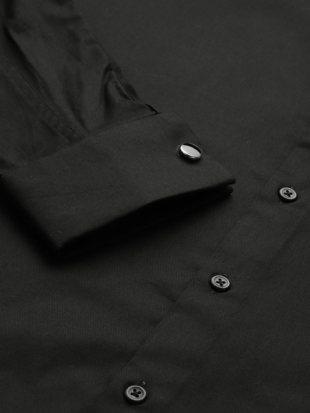 Men Black Solid Pure Cotton Regular Fit French Cuff Formal Shirt - #folk republic#