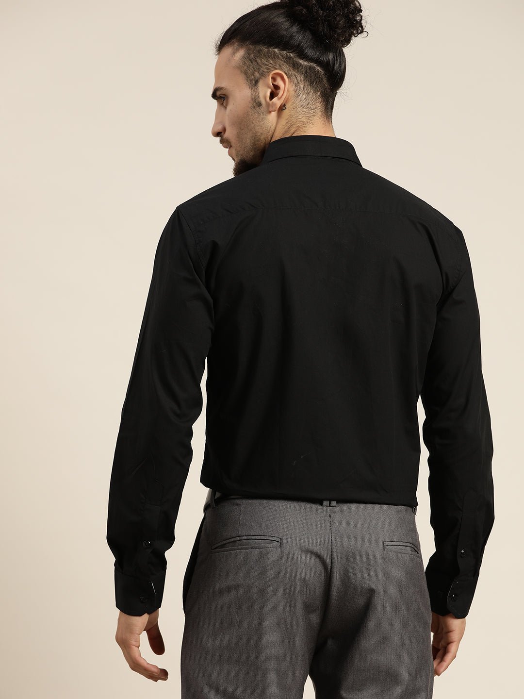 Men Black Solid Pure Cotton Slim Fit Formal Shirt - #folk republic#