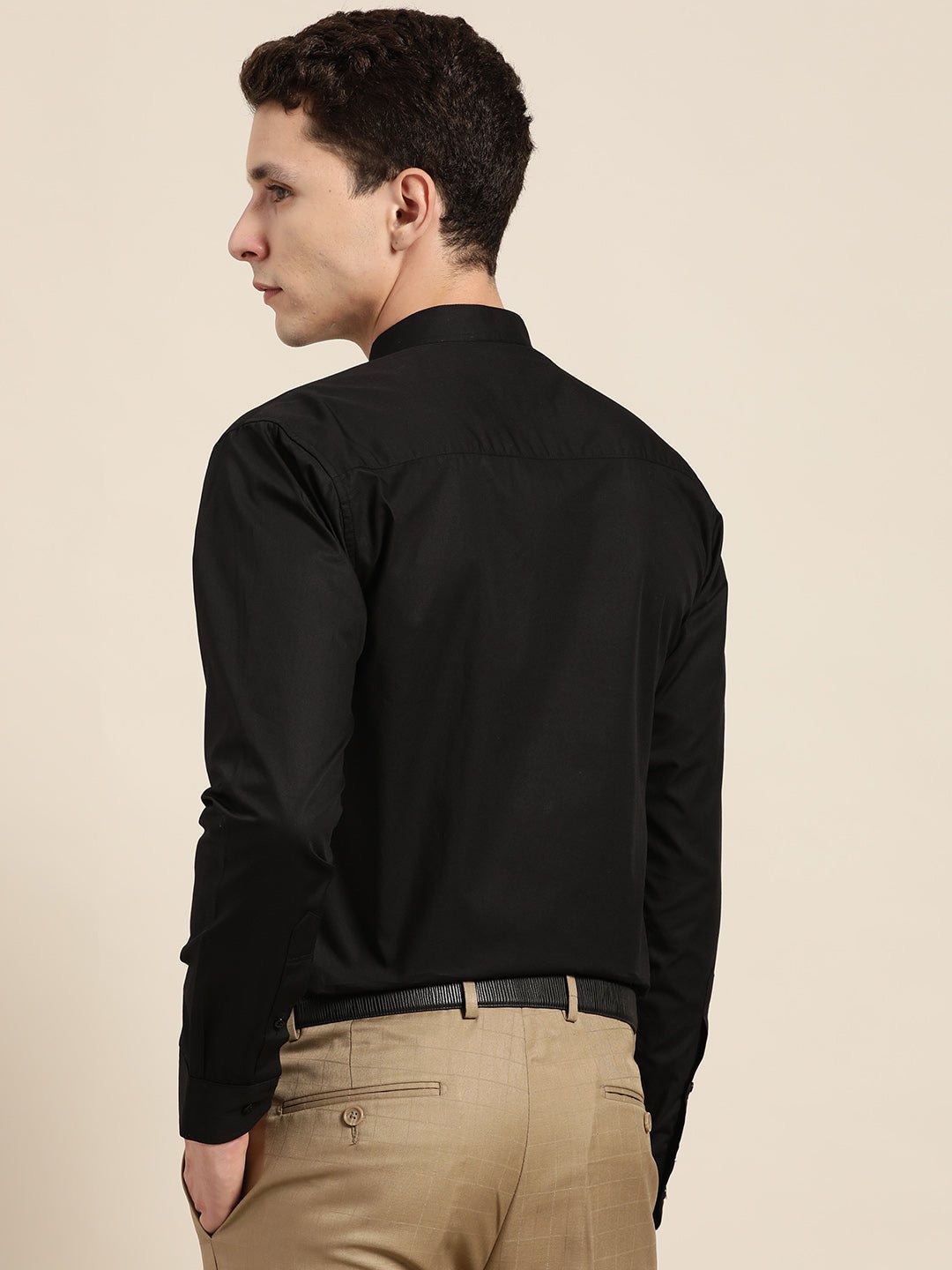 Men Black Solid Pure Cotton Slim Fit Formal Shirt - #folk republic#