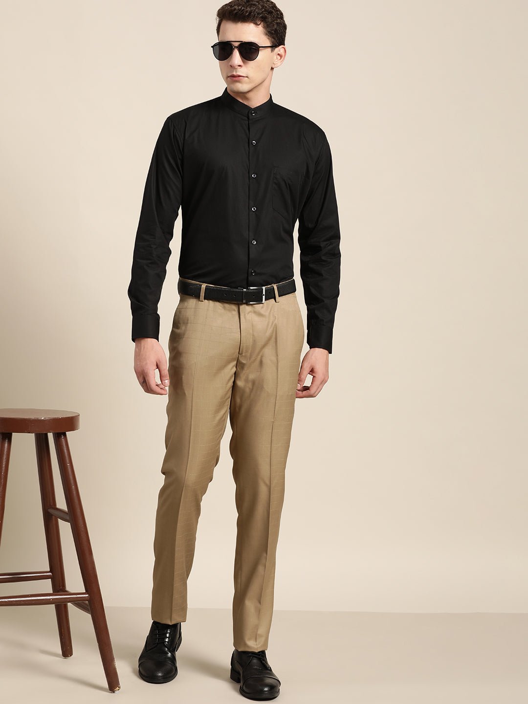 Men Black Solid Pure Cotton Slim Fit Formal Shirt - #folk republic#